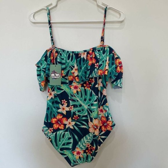 Womens Small Tropical One Piece Swimsuit New NWT - Picture 3 of 7